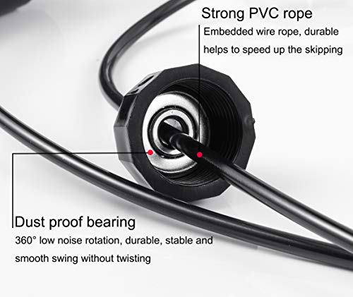 BOOMIBOO Jump Rope, Adjustable Jump Ropes,Skipping Rope Tangle-Free Rapid Speed with Ball Bearings for Women Men Kids,Exercise & Slim Body Jumprope at Home School Gym - color: Black