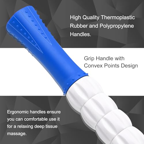Muscle Roller Massage Roller Stick- Deep Tissue Fascia Blaster for Myofascial Pain Relief, Lymphatic Drainage & Body Sculpting, Handheld Physical Therapy & Recovery Tool (Blue White) - color: Blue White