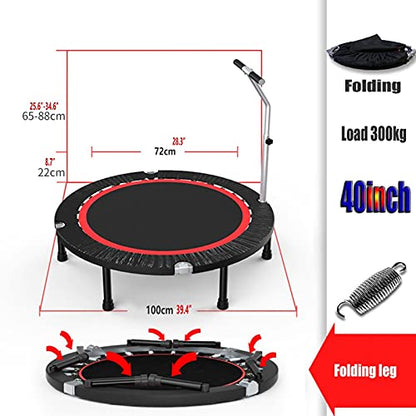 Trampoline 40in Mini Foldable Trampoline, Detachable and Adjustable Armrests, Indoor Outdoor Gym Exercise Sports Cardio Workout for Adults Children