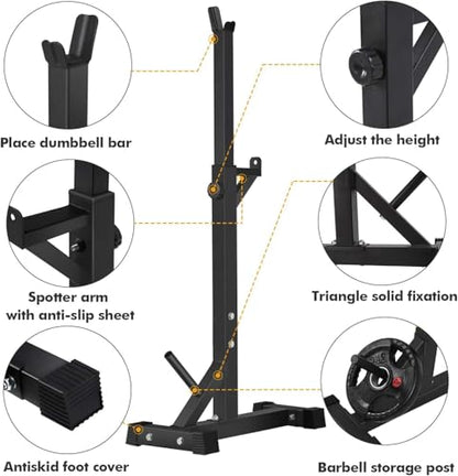BangTong&Li Squat Rack Stand,Barbell Rack,Bench Press Rack Stand Home Gym Adjustable Weight Rack 550Lbs - color: Black