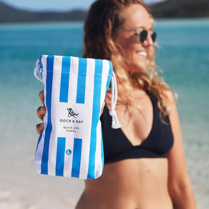 Dock & Bay Beach Towel - Quick Dry, Sand Free - Compact, Lightweight - 100% Recycled - Includes Bag - Cabana - Blue - Large (160x90cm, 63x35) - color: Cabana - Blue, size: Large (160x90cm, 63x35")