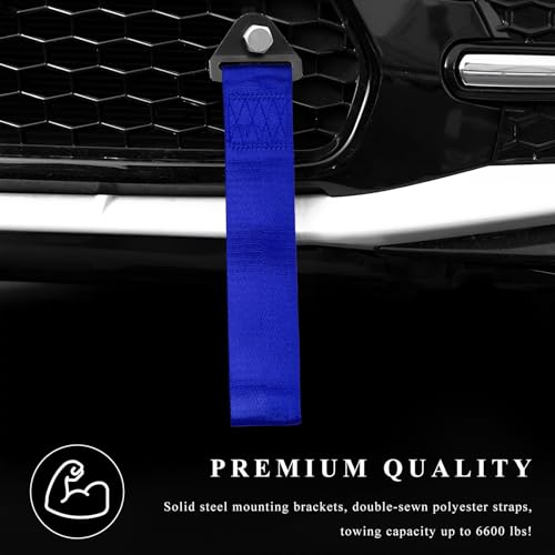 Racing Tow Strap, High Strength Nylon Car Bumper Towing Hook Traction Rope with Bolt & Nut, Universal Auto Trailer Belt Decorative Towing Strap for Front or Rear Bumpers (Blue)