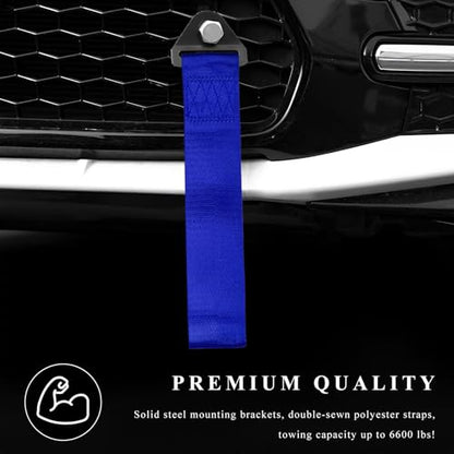 Racing Tow Strap, High Strength Nylon Car Bumper Towing Hook Traction Rope with Bolt & Nut, Universal Auto Trailer Belt Decorative Towing Strap for Front or Rear Bumpers (Blue)