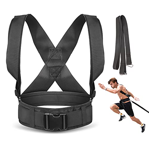 Sled Pulling Harness, Tire Pulling Harness with Pull Strap for Resistance Training, Adjustable Padded Shoulder Strap - color: 9.8FT