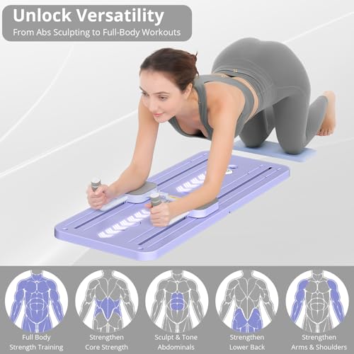Pilates Board - Pilates Reformer Set, Multi-Purpose Foldable Pilates Reformer Board for Home, 5 in 1 Pilates Sliding Board - color: Purple