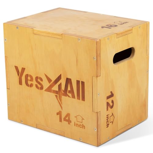 Yes4All Plyo Box, 3-in-1 Wooden Box Jumps for Home Gym, 450 lbs Boxes Step Up with Smooth Edges & Wide Built-in Handles for Jumping, Strength Training, Lunges, Squats, Dips - color: A. Wood Basic, style: 16" x 14" x 12"