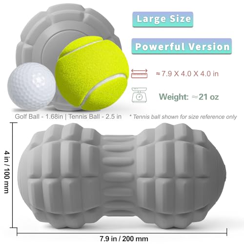 Vibrating Peanut Massage Ball - Silicone Trigger Point Roller for Back, Neck, Hip, Legs & Foot, Deep Tissue Mobility Ball - 7.9-Inch Double Textured Muscle Roller (Gray) - color: Grey