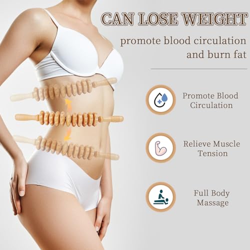 Liitrton Wood Therapy Fasci Massage Tools, Curved Wooden Massage Roller Cellulite Reduction and Muscle Tension (Curved-11-Wheel) - color: Curved-11-wheel