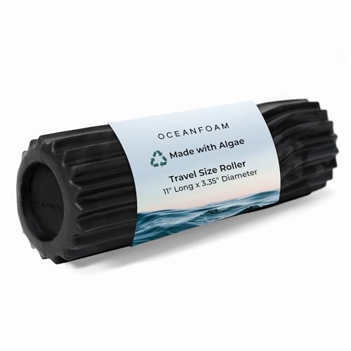 Ripple Travel Foam Roller (11" x 3.35") Firm Mini Foam Roller for Physical Therapy, Deep Tissue Massage, Back Pain - High Density, Wave Textured - Yoga, Exercise (Black & Charcoal Marbled) - color: Black & Charcoal Marbled