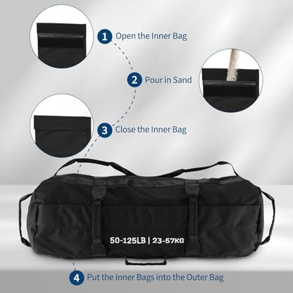 Garvee Sandbag for Fitness Weights Training,5-200 LBS Adjustable Weighted SandBag for Strength Powerlifting Running Home Gym Exercise,Black - size: 5-125 LBS（3 PCS）