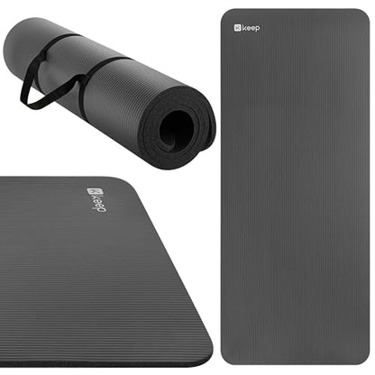 KEEP Extra Thick NBR Yoga Mat for Women & Men, 15mm Thick, 72”x32” Large Exercise Mat with Non-Slip Workout Mat for Yoga, Pilates, Stretching, Meditation – Wide & Cushioned Fitness Mat - color: Grey