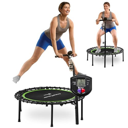 Lifepro Jumptrack Indoor Rebounder Trampoline for Adults with Handle Bar & Jump Counter – Foldable 40” Portable Silent Bungee System for Low-Impact Cardio & Exercise Trampoline Indoor/Outdoor Workouts