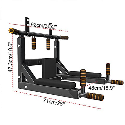 Wall Mounted Pull Up Bar - Heavy Duty Strength Training Fitness Equipment, Multifunctional Power Tower Dip Station Support to 550Lbs