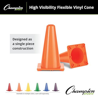 Champion Sports High Visibility Flexible Vinyl Cones for Sports Training, Agility Drills, Field & Gym Marking Sets - color: Blue, style: 12 Inch Cone (Single)
