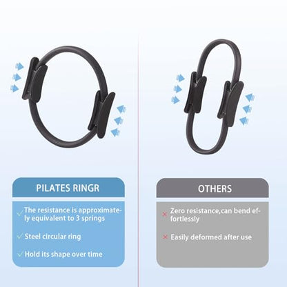 10 Pcs Pilates Equipment Present Pilates Ring Set with Yoga Ring Ball Stretching Strap Risistance Bands Block Gym Bag - color: Black