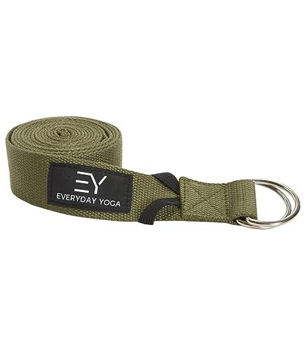 Everyday Yoga Strap with Metal D-Ring - Durable Stretching Strap for Yoga, Pilates, Flexibility & Physical Therapy (6ft, 8ft, 10ft) - color: Dark Olive, size: 8 Foot