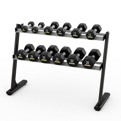 ZIVA Premium Hex Dumbbells – Commercial Grade Rubber Urethane Coated Free Weights for Strength Training, Weightlifting, Home Gym – Durable Steel Core – Sold in Pairs and Sets - style: u) 6 Pair Set + Rack