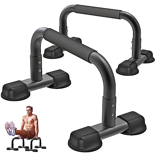Dolibest Push Up Bar, 12'' High Parallettes Bars with Wooden Handles, Stable and Comfortable Calisthenics Equipment, Suitable for Handstand, L-Sit, Dip Bar, Strength Training for Indoor Outdoor Use - color: Black Foam Handle (20''L x 9.6''H)