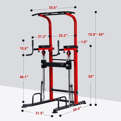 soges Power Tower Pull Up Bar Station, Height Adjustable Multi-Function Dip Station with Assisted Pad for Home Gym, 330Lbs Capacity Full Body Strength Training Workout Equipment for Beginners & Pros - color: Red