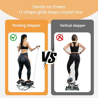 Rock Stepper with Resistance Bands Ultra-QuietHydraulic Lateral Stepper, Fully Assembled Side to Sidestep Rocker for Home Office, 250LBS Capacity