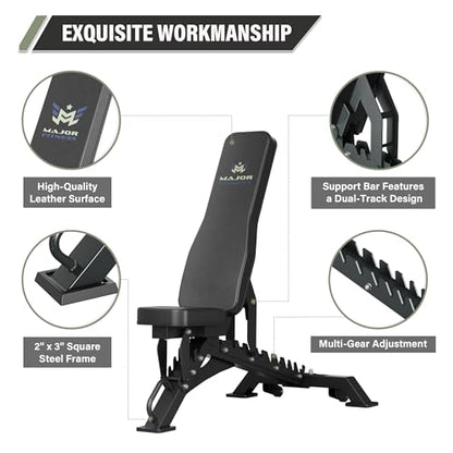 MAJOR FITNESS Weight Bench - 1300LBS Weight Capacity and 36 Adjustable Positions Strength Training Bench for Garage and Home Gym Workouts