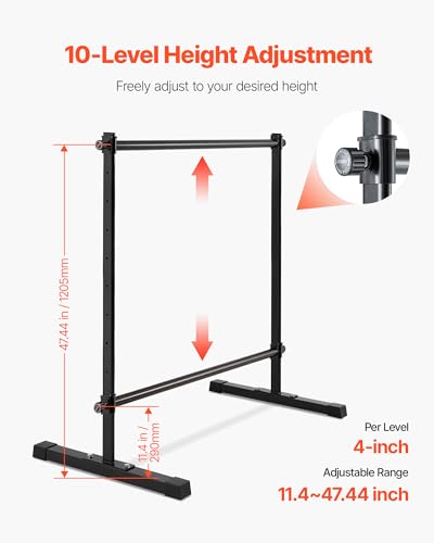 VEVOR Ballet Barre, 4 Ft Double Barre Bar for Home, Freestanding Portable Ballet Stretching Dance Bars, Height Adjustable Anti-Wobble Fitness Studio Equipment, for Pilates Balance Workout