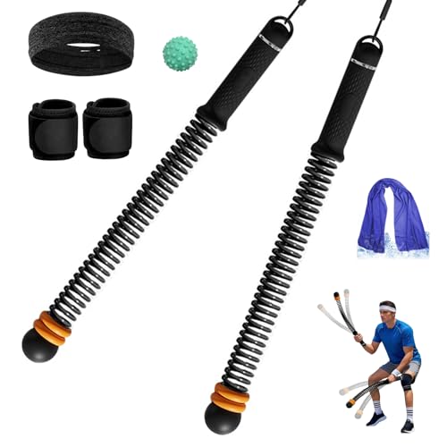 Adjustable Ropeless Battle Ropes Trainer, Ropeless Battle Ropes for Full Body Workout, Home Gym Strength Training, HIIT Cardio, Arm Toning and Fat Burning Exercise Equipment, Black+W+T+H+Fascia Ball - color: Black+wristbands+towel+headhand+fascia Ball