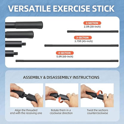 Multifunctional Yoga Stick, Steel Bar with Non Slip Silicone Handles for Stretching and Balance Workouts, Shoulder Mobility Enhancement and Posture Holding for Yoga and Fitness