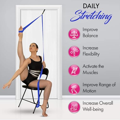 Stretching Strap With Door Anchor - Stretching Equipment to Improve Legs Flexibility - Splits Trainer For Home Ideal In Ballet, Dance, Cheerleading, Taekwondo, Yoga, Pole Dancing & Gymnastics - color: Dark Blue