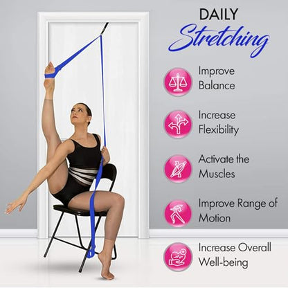 Stretching Strap With Door Anchor - Stretching Equipment to Improve Legs Flexibility - Splits Trainer For Home Ideal In Ballet, Dance, Cheerleading, Taekwondo, Yoga, Pole Dancing & Gymnastics - color: Dark Blue