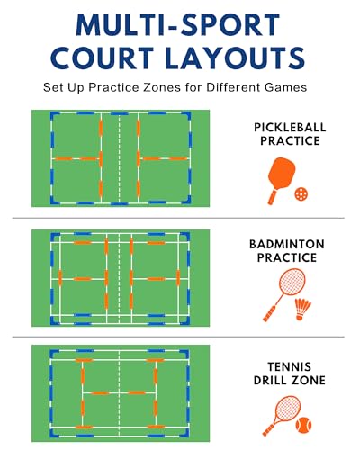 Court Lines Marker Set, 24 Boundary Markers + 48 Ground Stakes, Indoor/Outdoor Field Marking Kit for Pickleball Court, Multi-Use Lines for Training, Games & Fitness Drills, Agility, Dodgeball, Soccer