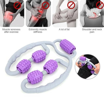 Wheels Muscle Roller, 10in Clamp Leg Massager Handheld 360 Degree All Surrounded Massage Relax Calf Yoga Fitness Equipment for Leg Arm Muscle (Purple Leg Massager)