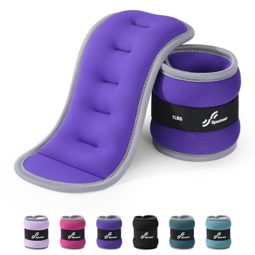 Sportneer Ankle Wrist Weights for Women Men Pair of 1/2/4/6/10 LBS Options - color: Purple, size: 1 lbs x 2
