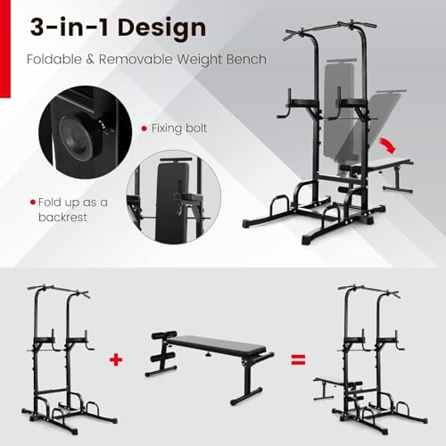 Power Tower Pull Up Bar, Assisted Pull Up Machine, Foldable Pull Up Bar and Dip Station, Portable Leg Lift Machine, Door Pullup Bar, Outdoor Indoor Chin Up Stand for Home Gym, Doorway Workout Equipment
