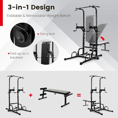 Power Tower Pull Up Bar, Assisted Pull Up Machine, Foldable Pull Up Bar and Dip Station, Portable Leg Lift Machine, Door Pullup Bar, Outdoor Indoor Chin Up Stand for Home Gym, Doorway Workout Equipment