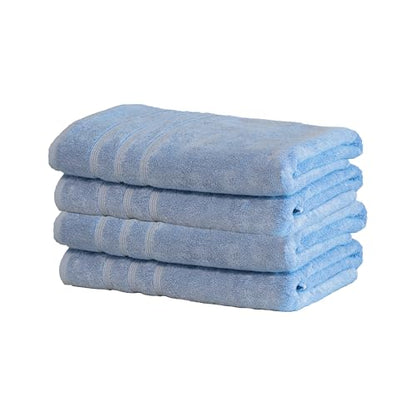 Luxury Turkish Set of 4 Bath Towels 30X58 Allure Blue Oversize 700 GSM Bamboo Viscose & Aegean Turkish Combed Cotton