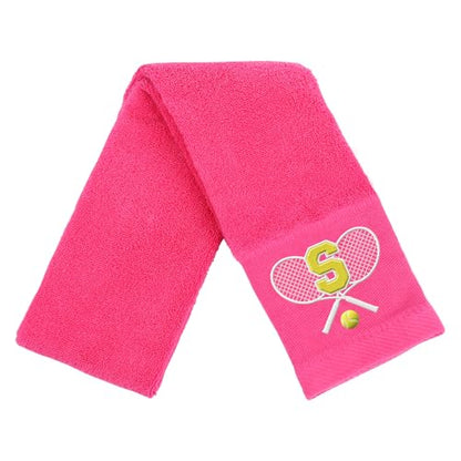 Tennis Towel,Tennis Gift for Men, Women,Lovers,13”x 43” Cotton Embroidered Tennis Towels (Pink, Initial-S) - color: Pink, size: Initial-S