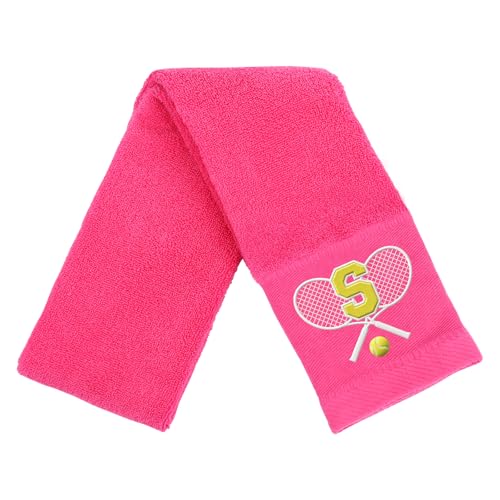 Tennis Towel,Tennis Gift for Men, Women,Lovers,13”x 43” Cotton Embroidered Tennis Towels (Pink, Initial-S) - color: Pink, size: Initial-S
