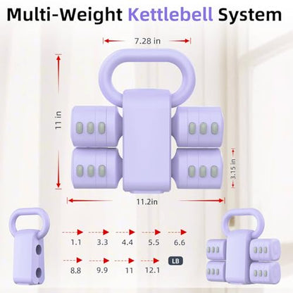 2-in-1 Adjustable Dumbbell Set, Upgraded 4 Levels Hand Weights for Women Men, Each 2.2/3.3/4.4/5.5lb, Convertible Weights Dumbbells and Kettlebell Set for Home Gym Exercise & Fitness - color: Purple