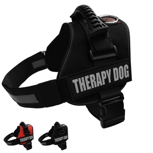 Reflective Therapy Dog Vest Harness with 2 Removable Patches, Adjustable Woven Nylon, for Therapy Visits and Volunteer Programs, Black, Extra Large - color: Black, size: XL 25''-34'' Girth