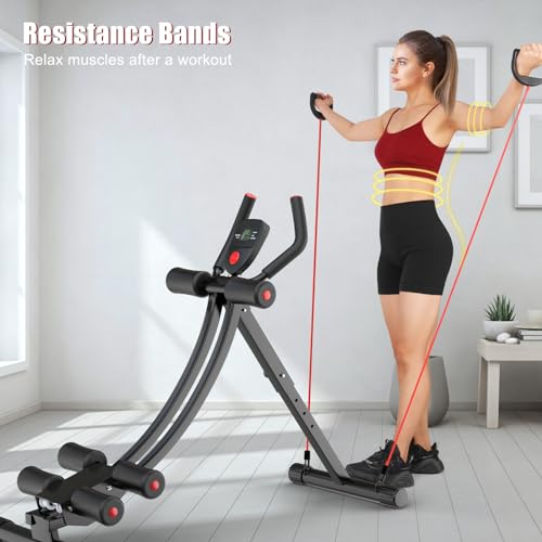 Ab Workout Equipment, Ab Machine for Women, Adjustable Core Abdominal Exercise Fitness Equipment, Foldable Waist Trainer Ab Crunch Home Gym Systems for Beginners - style: Black Single-Track