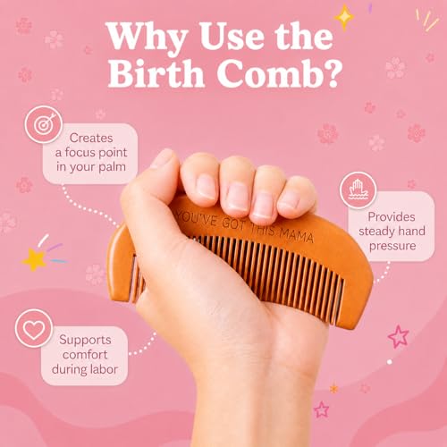 Birth Comb Acupressure Massage Ball Set - Wooden Labor Comb Natural Labor and Delivery Essentials, Mom to Be Gift, New Mom Gifts for Labor Pain Relief
