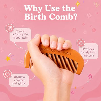 Birth Comb Acupressure Massage Ball Set - Wooden Labor Comb Natural Labor and Delivery Essentials, Mom to Be Gift, New Mom Gifts for Labor Pain Relief