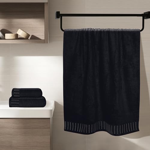 MALLONI HOME Ultra Soft 3 Pack Cotton Towel Set, Contains a Bath Towels 28x55 inch, a Hand Towels 16x24 inch & a Wash Coths 12x12 inch, Ideal Everyday use, Compact & Lightweight - Black - color: Black, size: 3 Pack Set