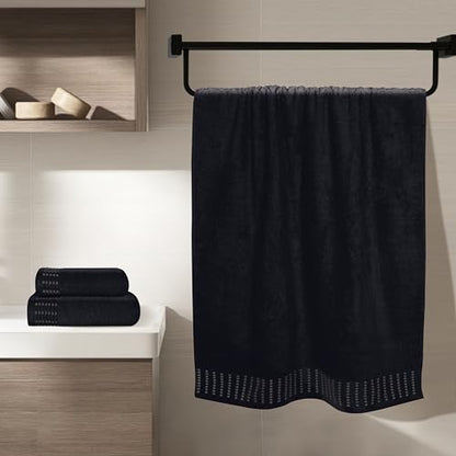 MALLONI HOME Ultra Soft 3 Pack Cotton Towel Set, Contains a Bath Towels 28x55 inch, a Hand Towels 16x24 inch & a Wash Coths 12x12 inch, Ideal Everyday use, Compact & Lightweight - Black - color: Black, size: 3 Pack Set