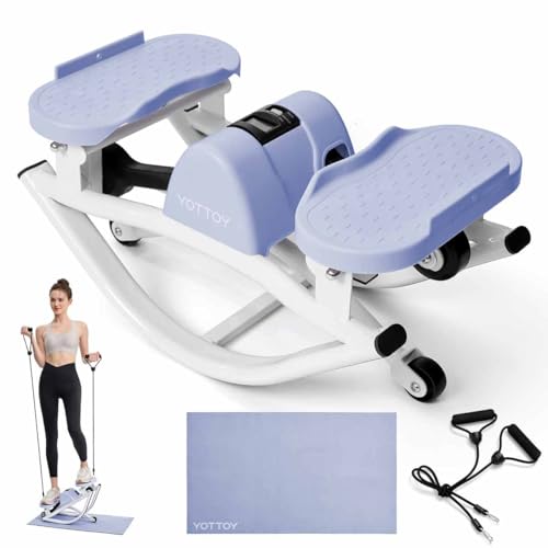 YOTTOY Lateral Rock Stepper for Exercise at Home with Digital Monitor/Resistance Bands, Portable Rocking Stepper Side to Side for Home Workout, Intense Legs & Glutes Activation & Fat Burning - color: Blue