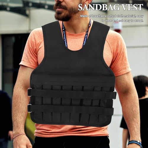 Cabilock Adjustable Weighted Vest for Men Gym Strength Training Running Fitness Oxford Cloth Multi-functional Replaceable Weight Design Sports Sandbag Vest