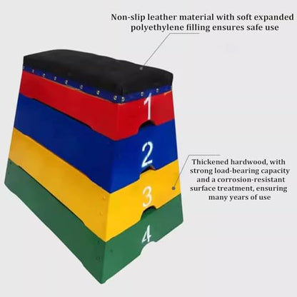 Jumping Boxes for Training, Wood Plyo Box, 4 in 1 Stackable Soft Jump Plyometric Box for Kids Fitness Participation, for Home Primary Schools and Kindergartens, PE Class