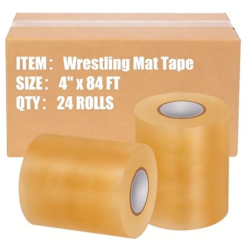 24 Rolls 3'' or 4'' x 84' Wrestling Mat Tape Gymnastics Floor Tape Wrestling Grappling Exercise Mats Seam Cover Tape Heavy Duty Carpet Jiu Jitsu Mats (A, 4")