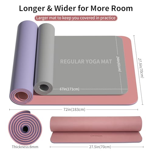 Extra Thick 8mm Yoga Mat, 72"x28" Non Slip Exercise Mat, Reversible 2-Sided Dual Color Premium POE Material, with Carrying Strap for Yoga, Pilates, Home Gym